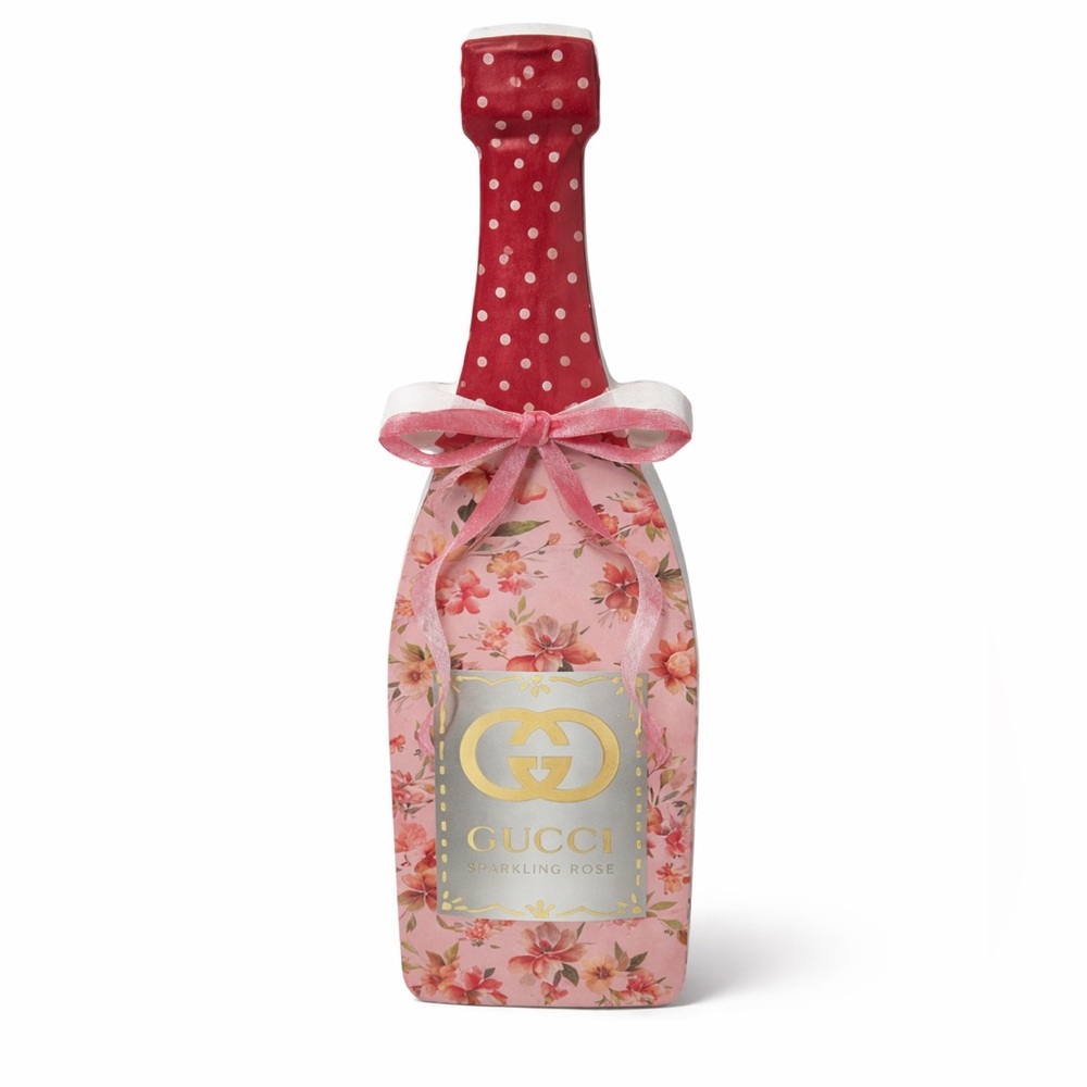 Gucci Sparkling Rosé Bottle Ornament Pink Floral Holiday Decor champagne bottle